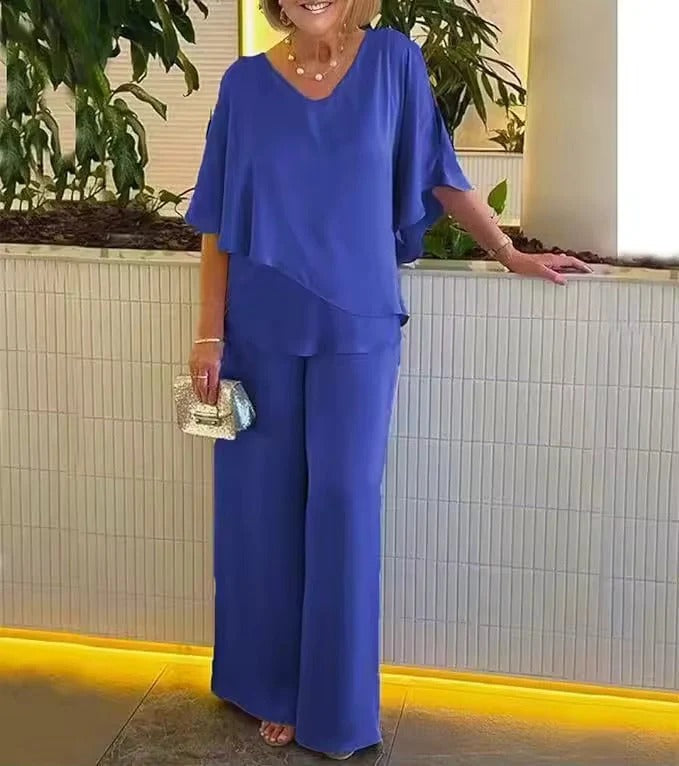 Dwuczęściowy zestaw damski z luźnym krojem i dekoltem w V | L&V - 1 - Livia-Moda