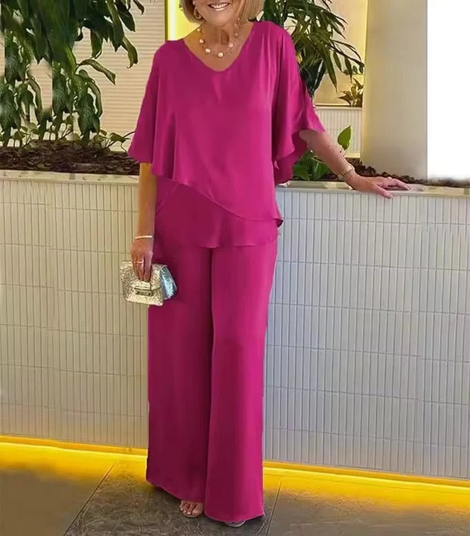 Dwuczęściowy zestaw damski z luźnym krojem i dekoltem w V | L&V - 5 - Livia-Moda