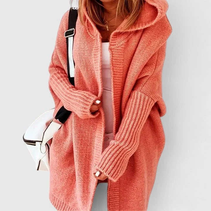 Kardigan damski z kapturem w oversize'owym kroju | L&V - 2 - Livia-Moda