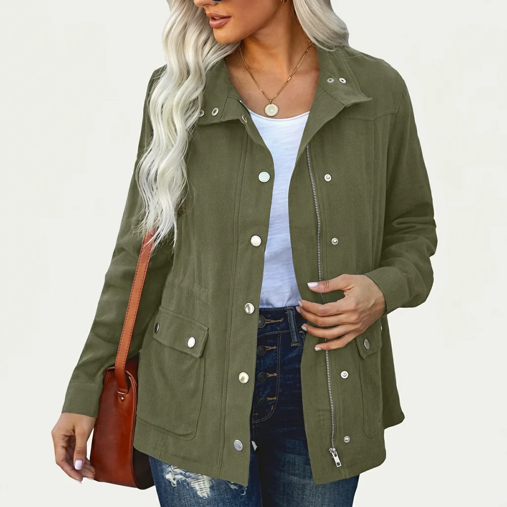 Kurtka damska w stylu utility, luźny krój z zatrzaskami i kieszeniami | L&V - 2 - Livia-Moda