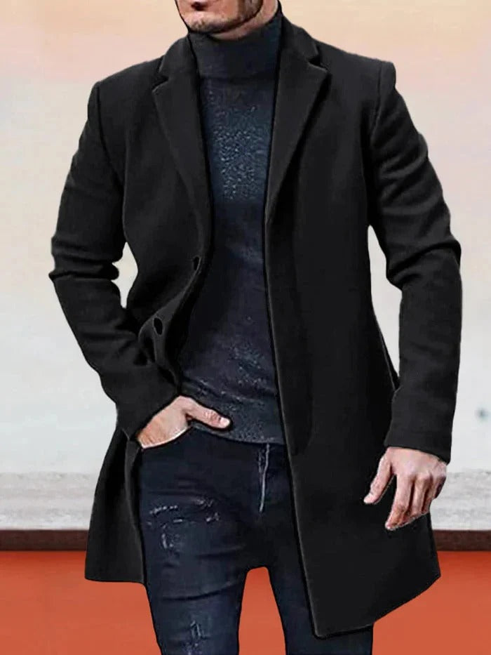 Płaszcz męski o eleganckim kroju z klapowym kołnierzem i długimi rękawami | L&V - 1 - Livia-Moda