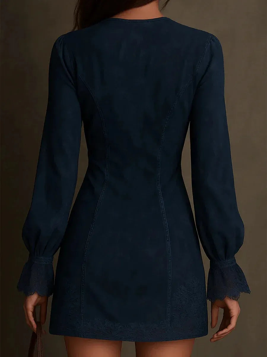 Elena - Embroidered Suede Mini Dress - Image 5