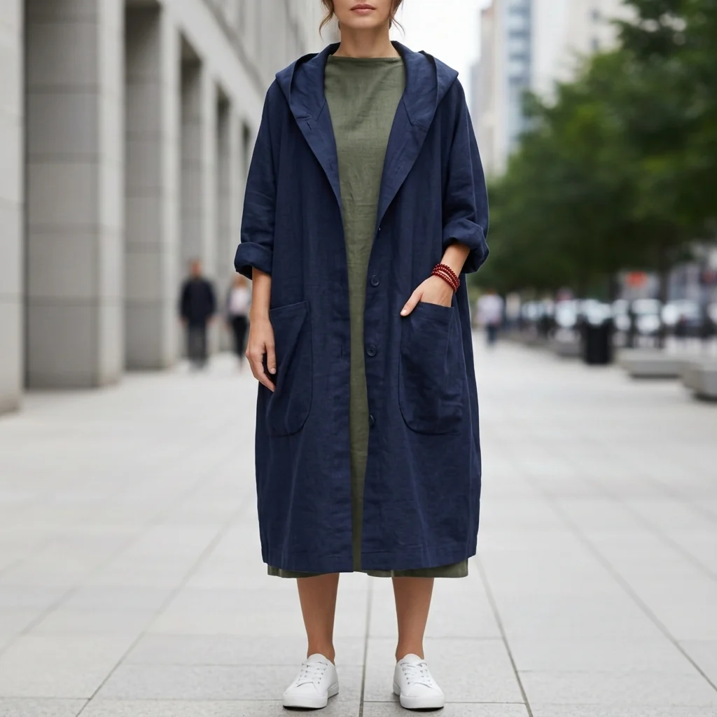 Kurtka damska typu oversize z kapturem i kieszeniami | L&V - 2 - Livia-Moda