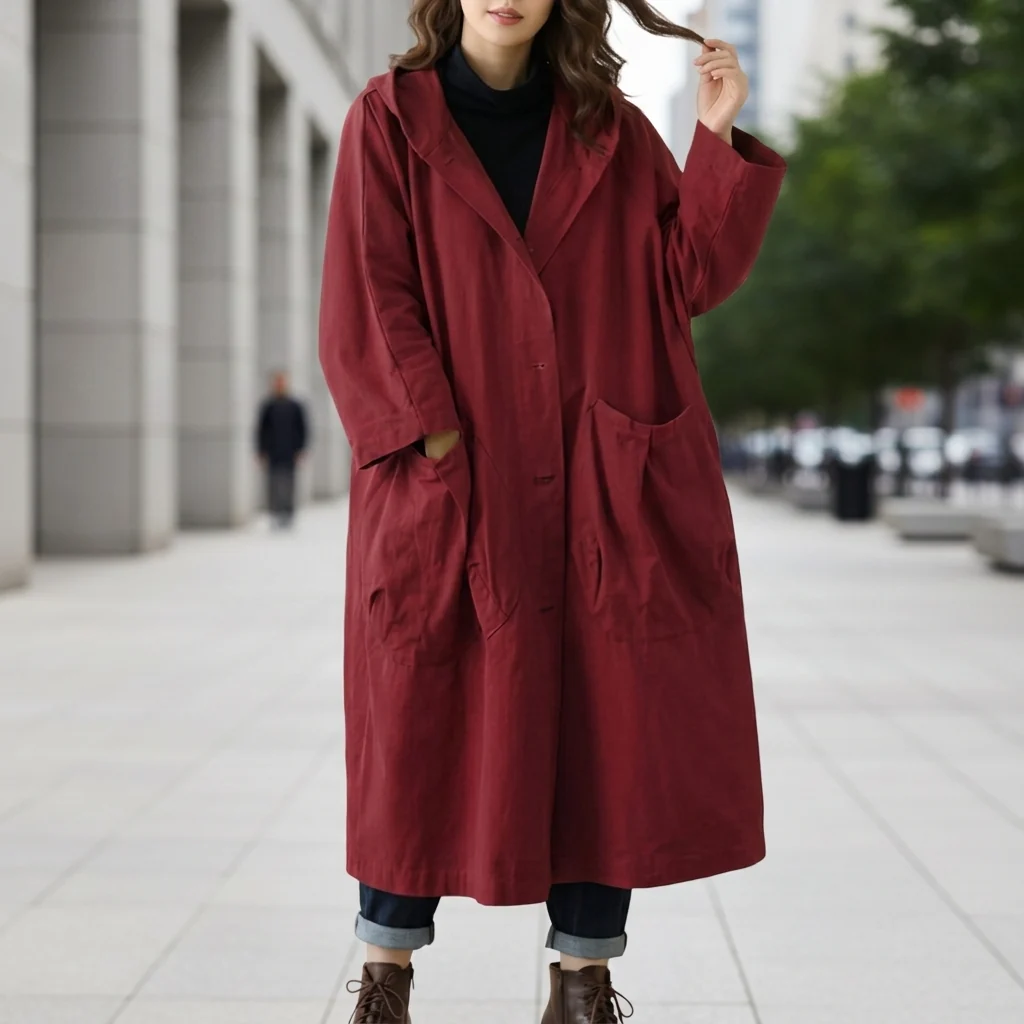 Kurtka damska typu oversize z kapturem i kieszeniami | L&V - 5 - Livia-Moda