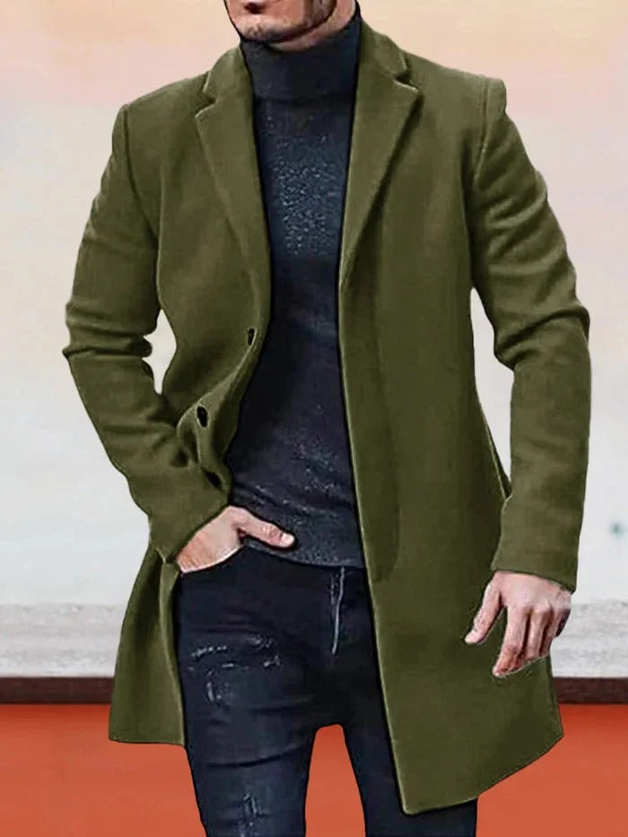 Płaszcz męski o eleganckim kroju z klapowym kołnierzem i długimi rękawami | L&V - 2 - Livia-Moda