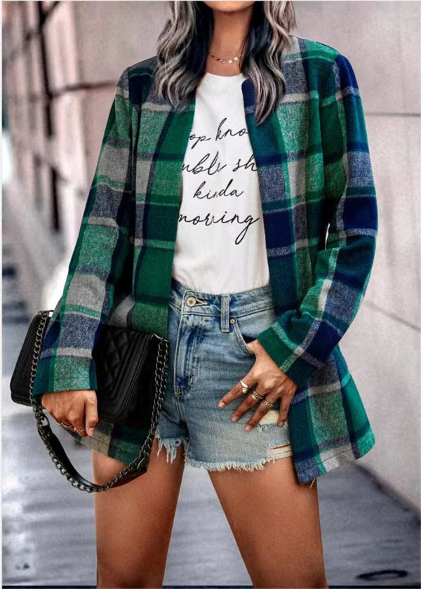 Alessia - Damska kurtka koszulowa w kratę oversize