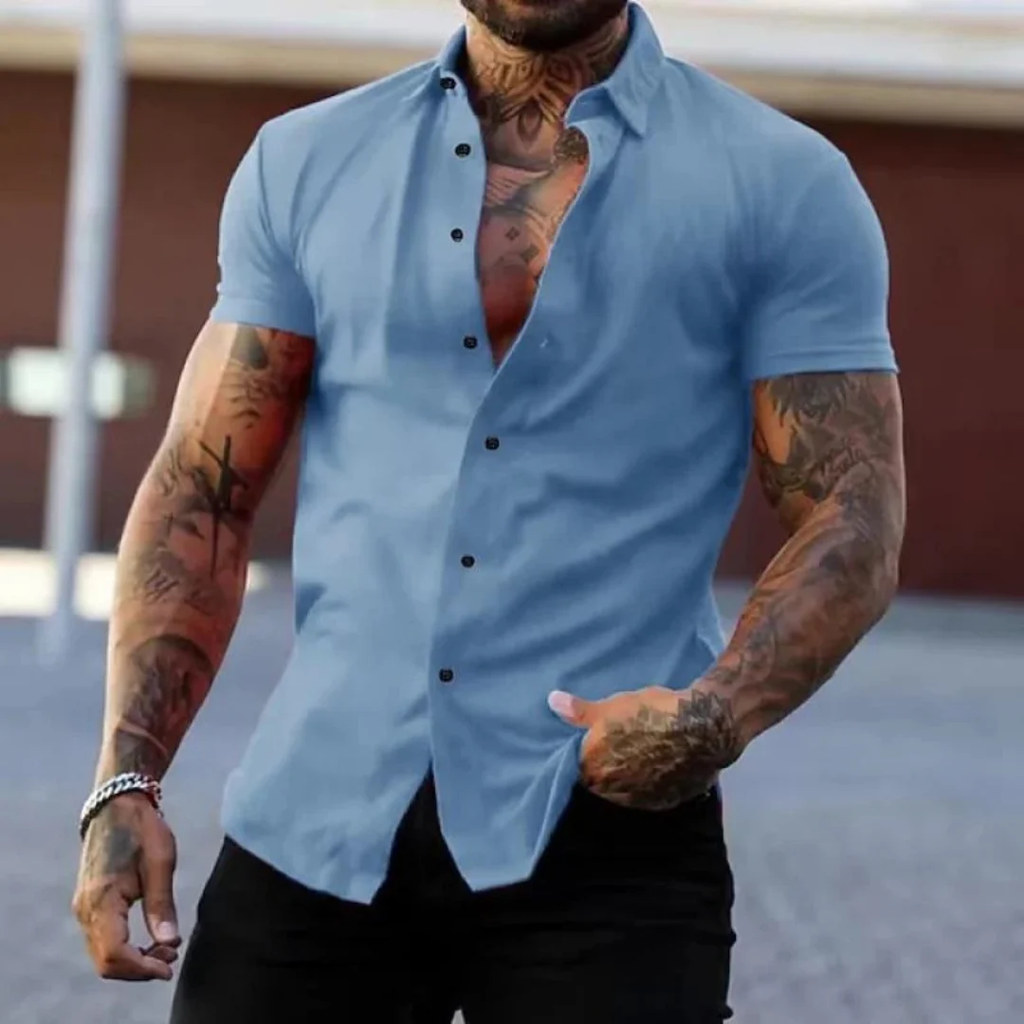Short Sleeve Button-Up Shirt for Men with Slim Fit - Image 7
