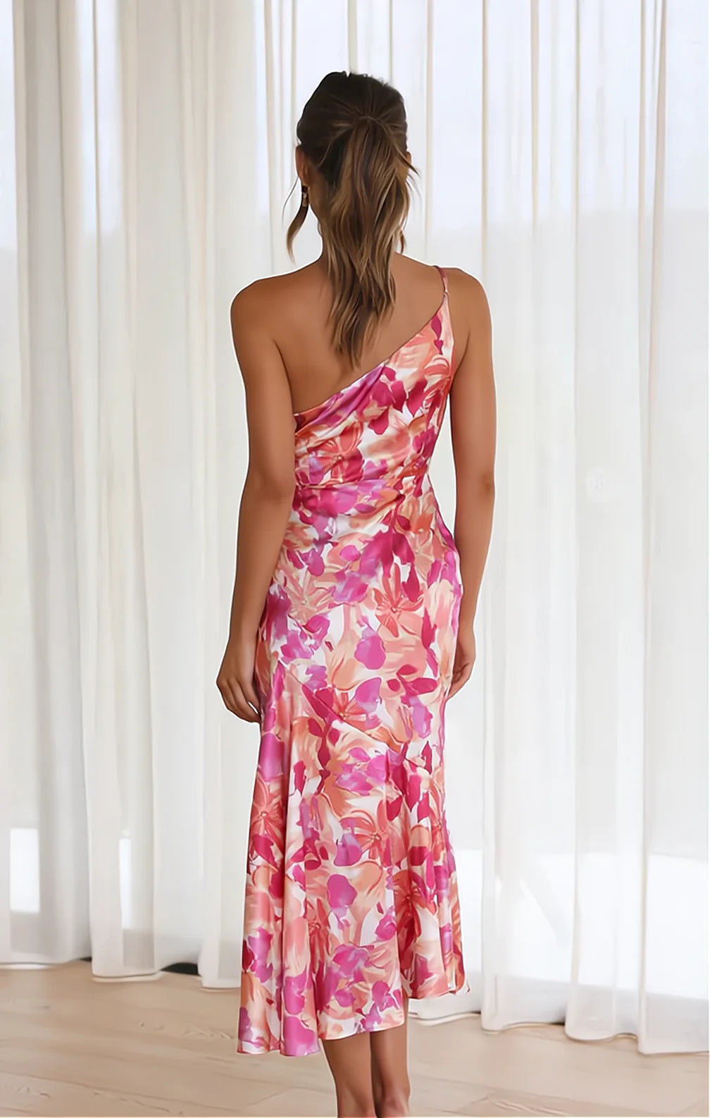 Luna – Women Floral Satin Dress - Image 5