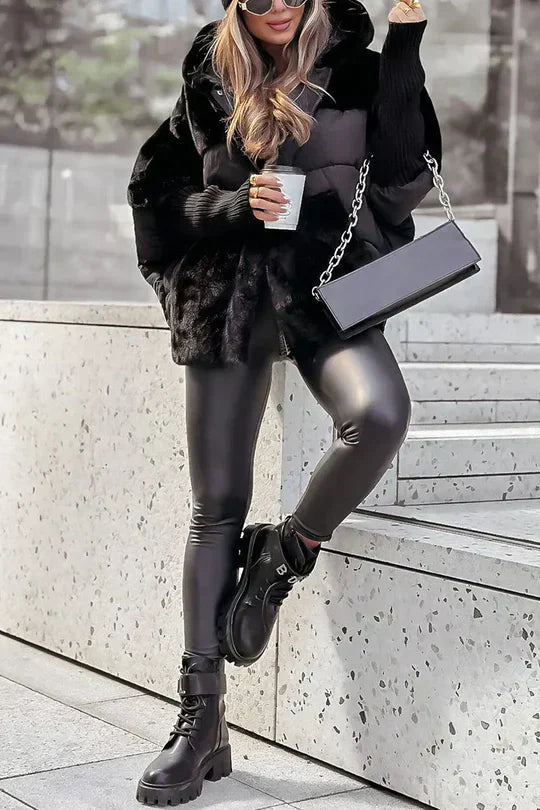 Luna – Damska zimowa kurtka hybrydowa z futrzanymi panelami i obszernym kapturem