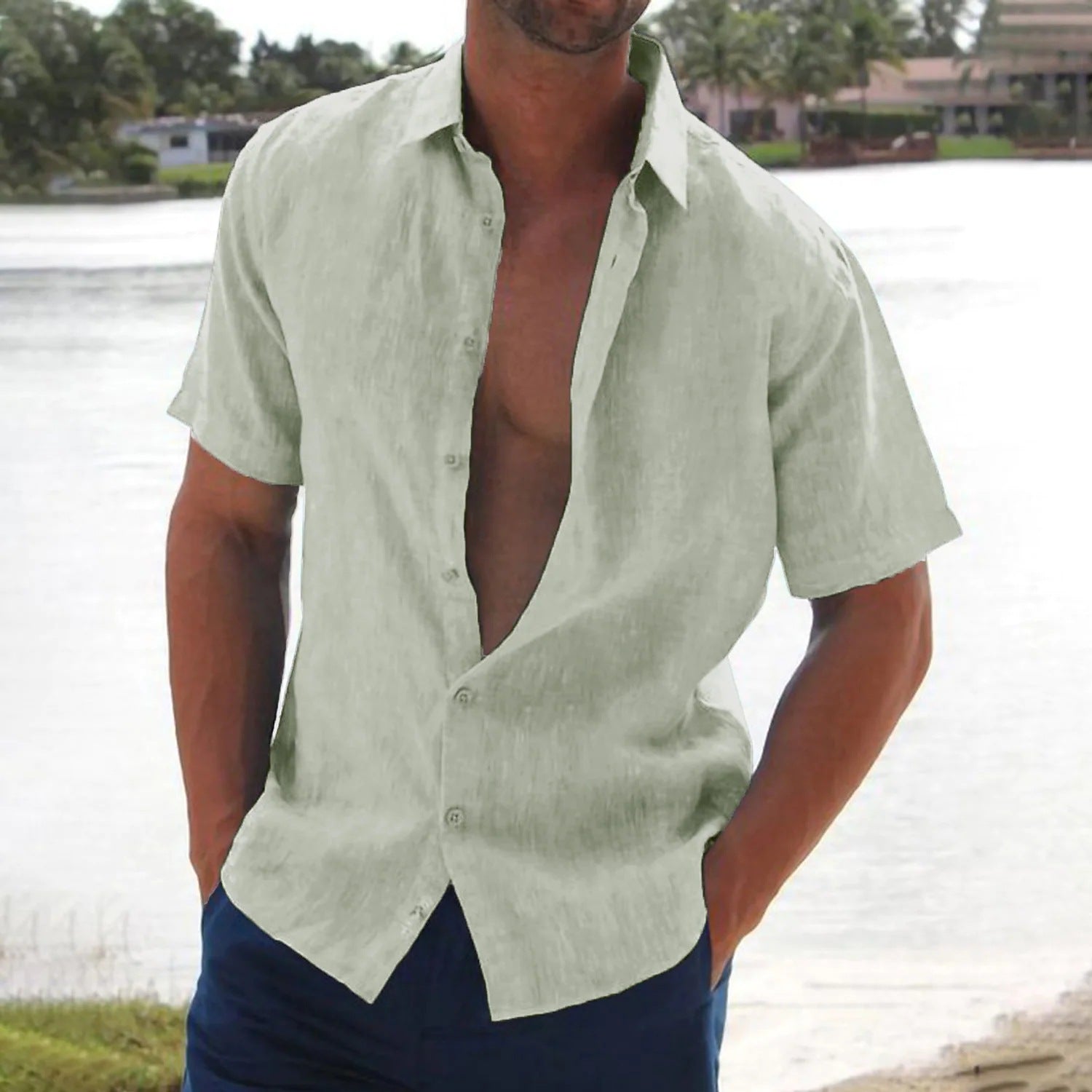 Jasper – Men’s  short-sleeved linen shirt Shirt - Image 2