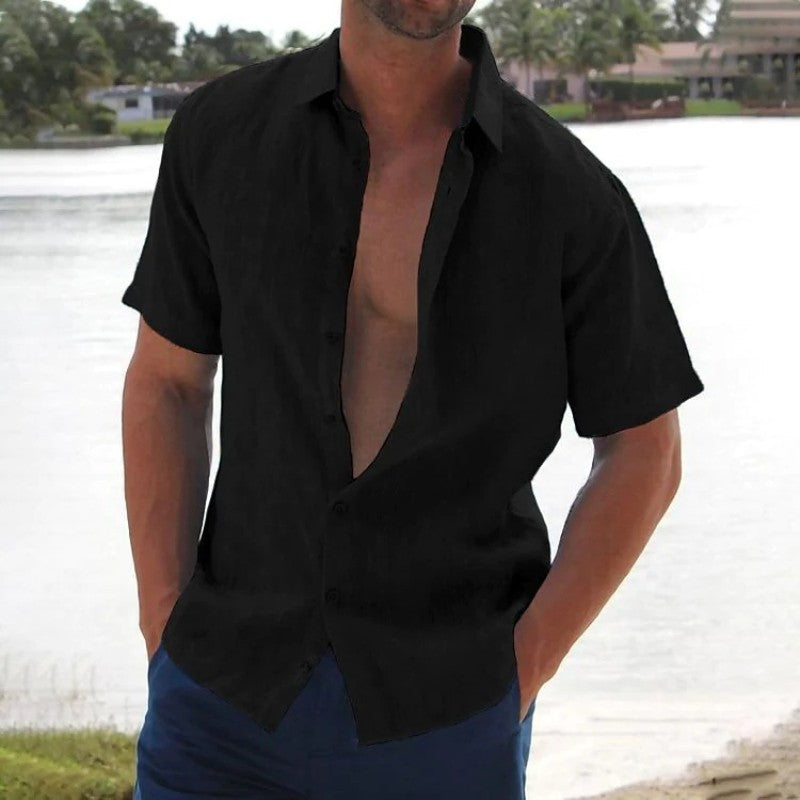 Jasper – Men’s  short-sleeved linen shirt Shirt - Image 3