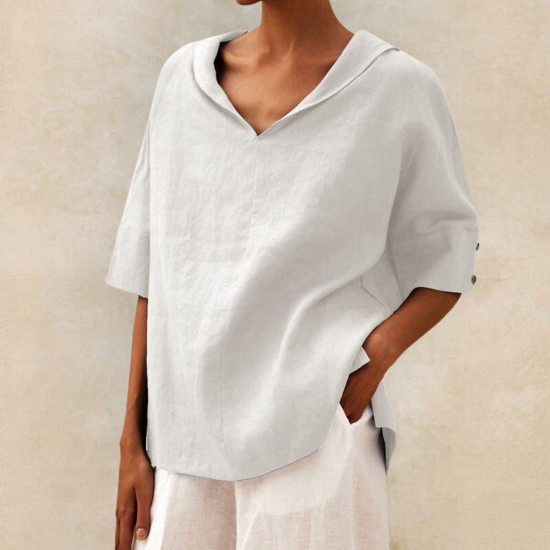 Christa – Women V-Neck Casual Linen Blouse - Image 6