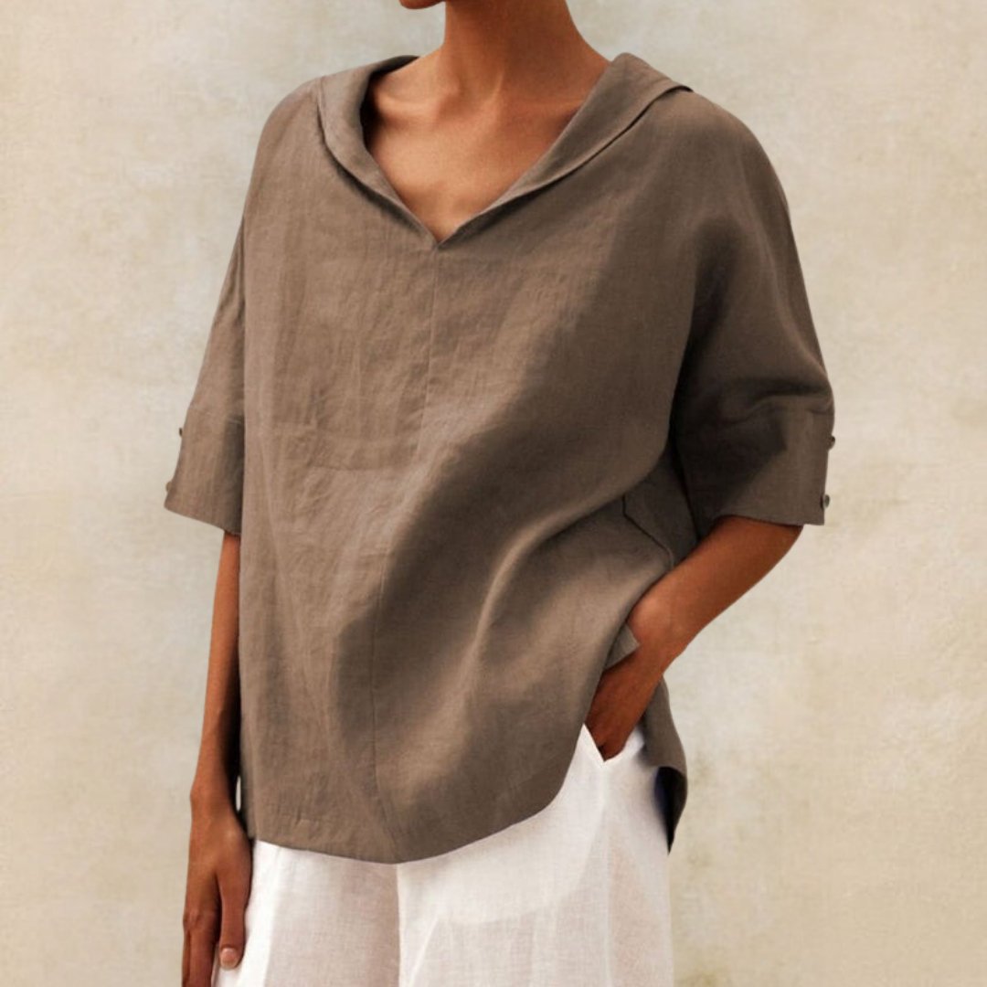Christa – Women V-Neck Casual Linen Blouse - Image 5