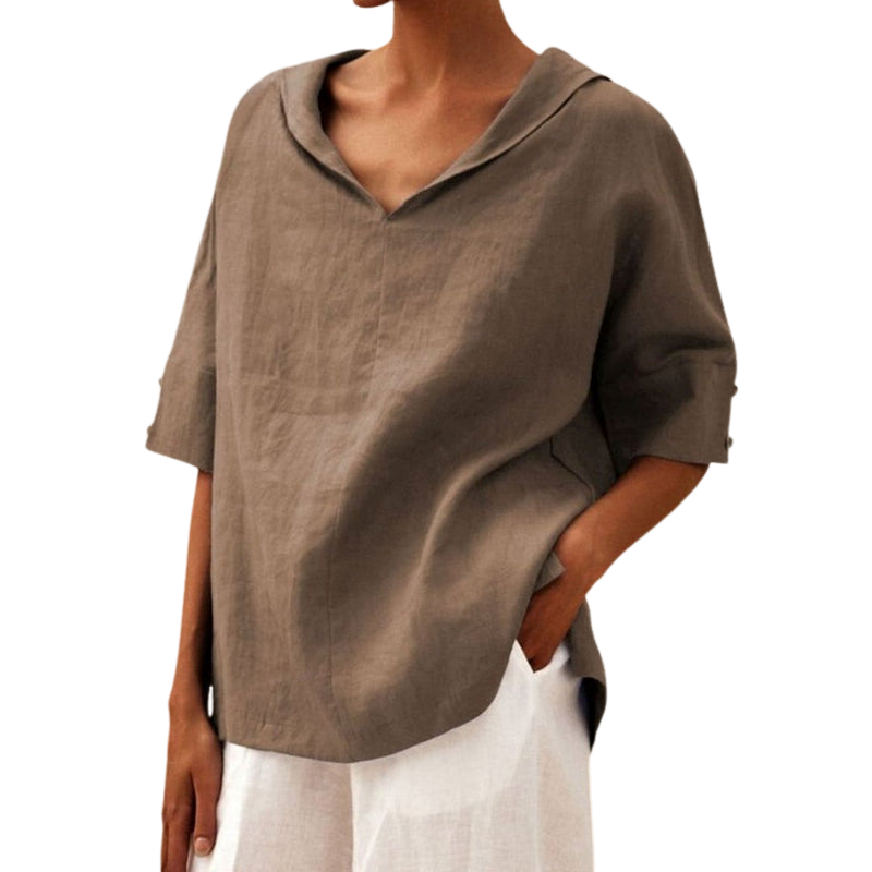 Kerstin – Airy Linen with V-neck Blouse for Women - Image 3
