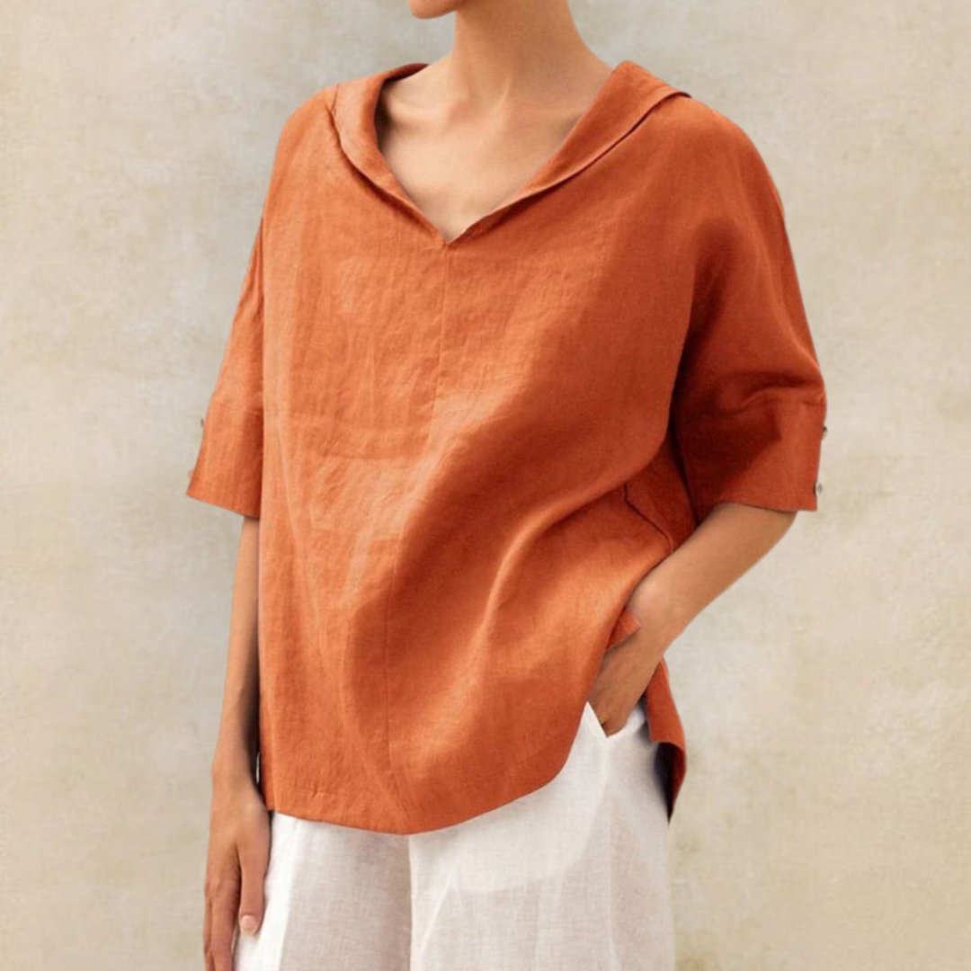 Christa – Women V-Neck Casual Linen Blouse - Image 2