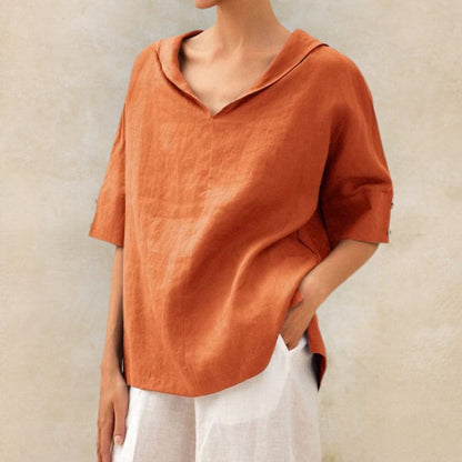 Christa – Women V-Neck Casual Linen Blouse - Image 2