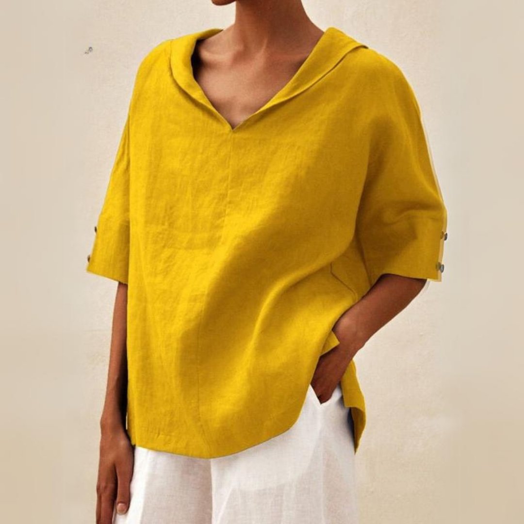 Christa – Women V-Neck Casual Linen Blouse - Image 3