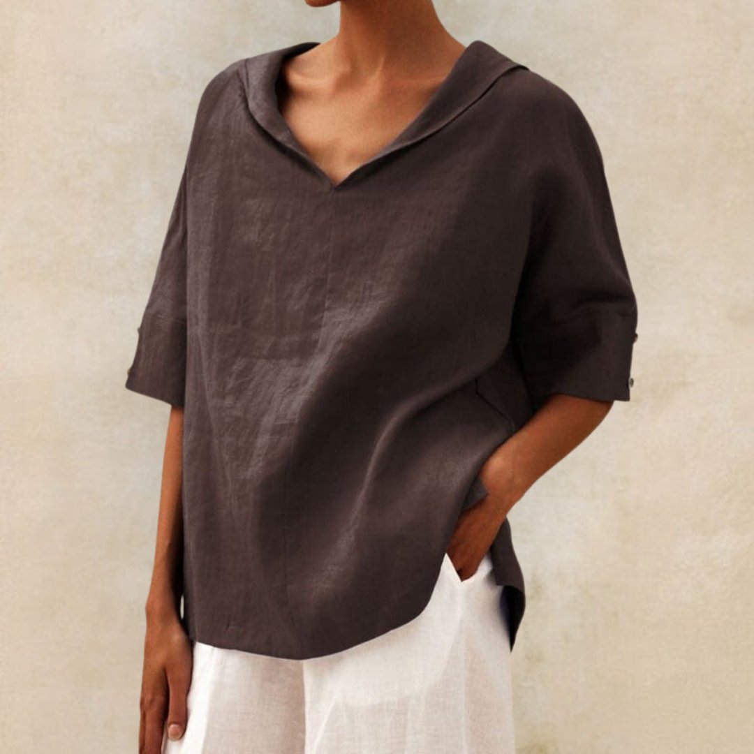 Christa – Women V-Neck Casual Linen Blouse - Image 4