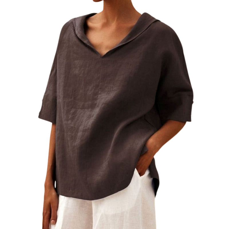 Kerstin – Airy Linen with V-neck Blouse for Women - Image 4
