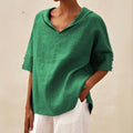 Christa – Women V-Neck Casual Linen Blouse - Image 1