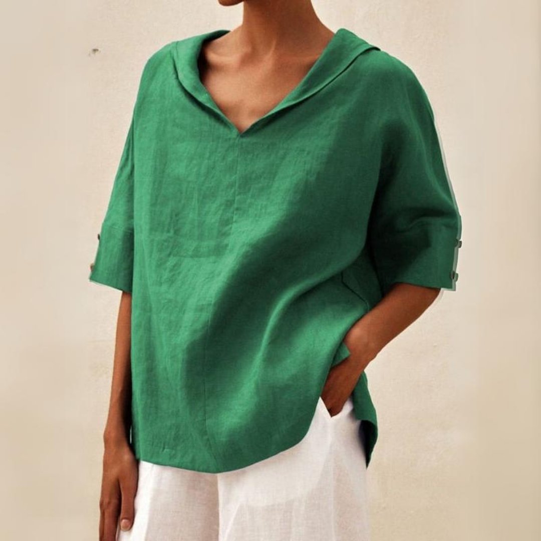Christa – Women V-Neck Casual Linen Blouse - Image 1