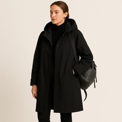 Laura – Długa Kurtka z Kapturem o Prostym Kroju