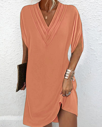 Mia – Elegant Solid Color Slit Sleeve Dress - Image 7