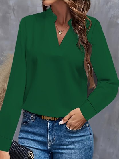 Anna – Damska bluzka z dekoltem V i długim rękawem