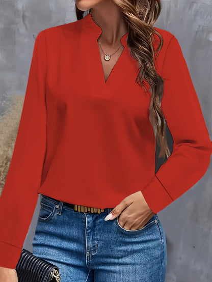 Anna – Damska bluzka z dekoltem V i długim rękawem