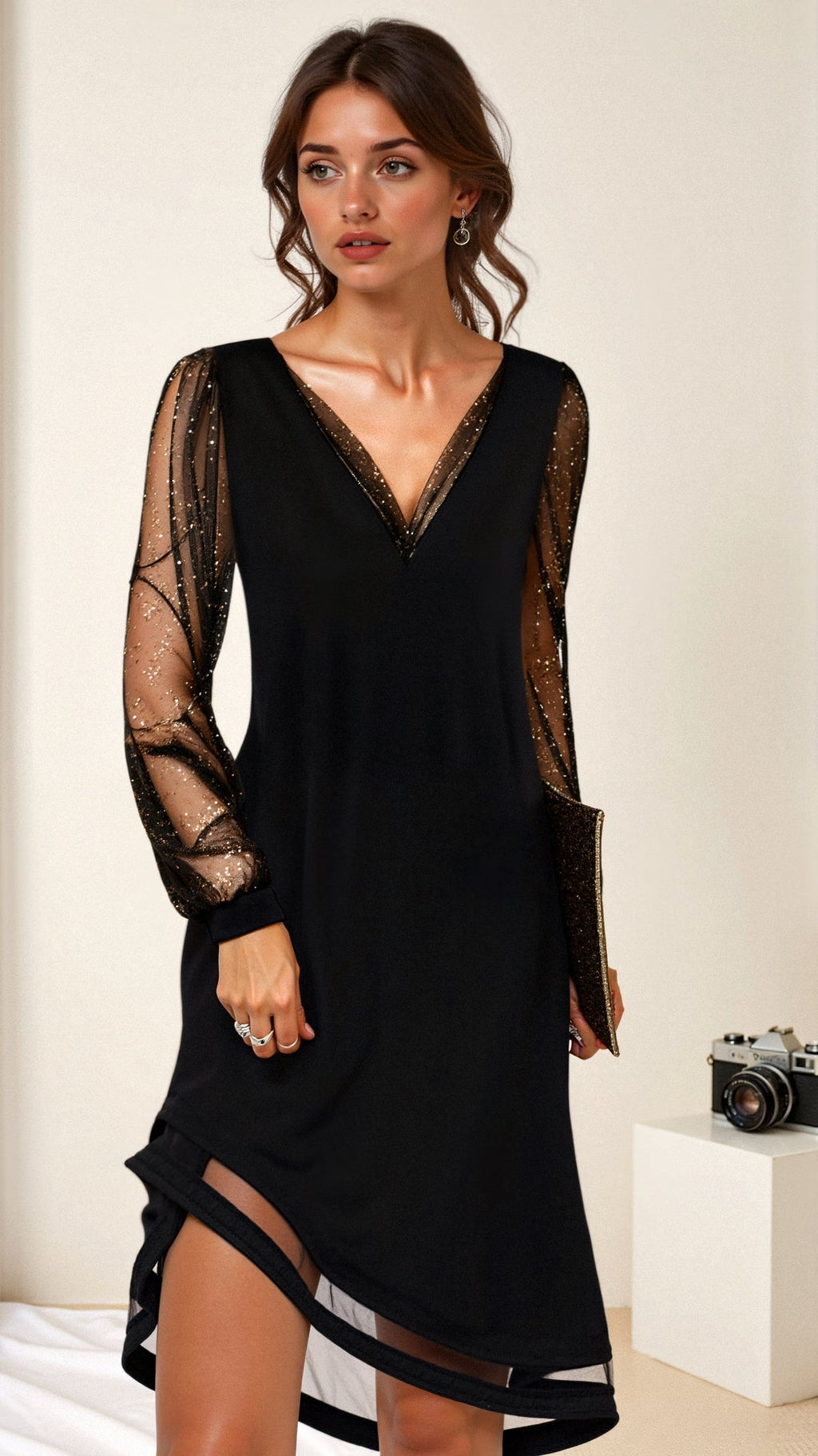 Matilda - Klassisches Abendkleid - Kleid mit V - Ausschnitt - Kleider - Schwarz - Müller Mode