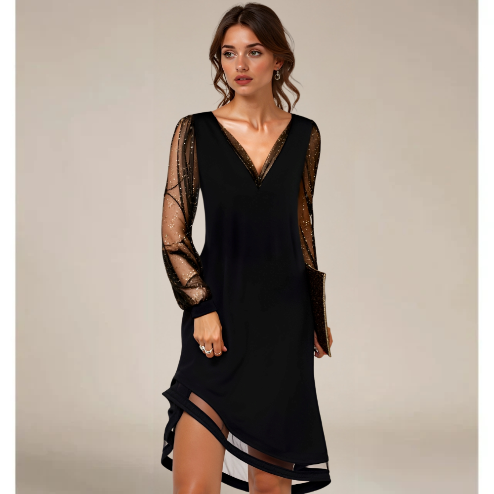 Luna – Elegancka damska sukienka wieczorowa z transparentnymi rękawami