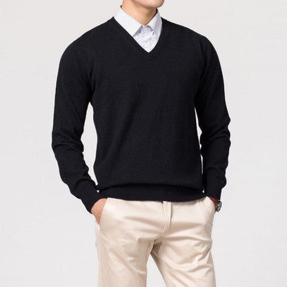 Men’s Cashmere V-Neck Sweater – Classic Lightweight Knitwear - Solorfit