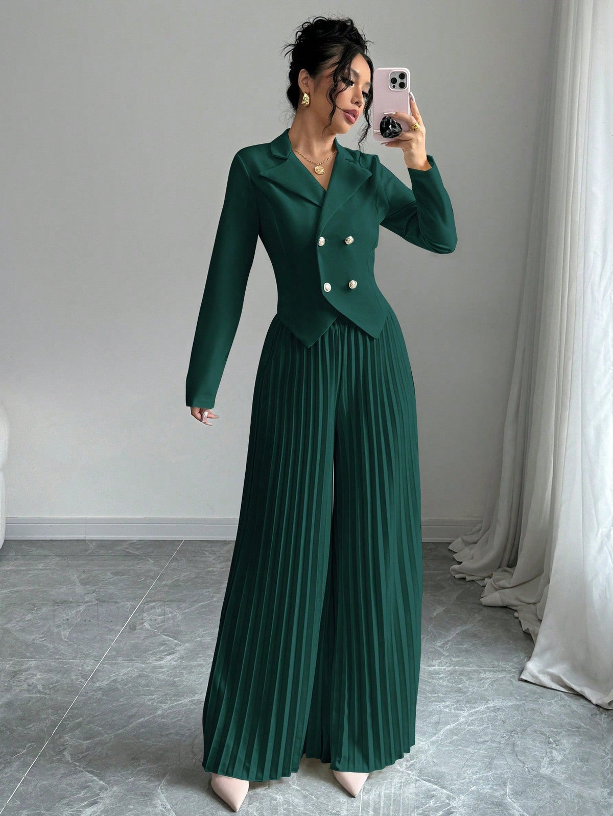 Melanie – Stylish Pleated Double-Breasted Jumpsuit - Image 7
