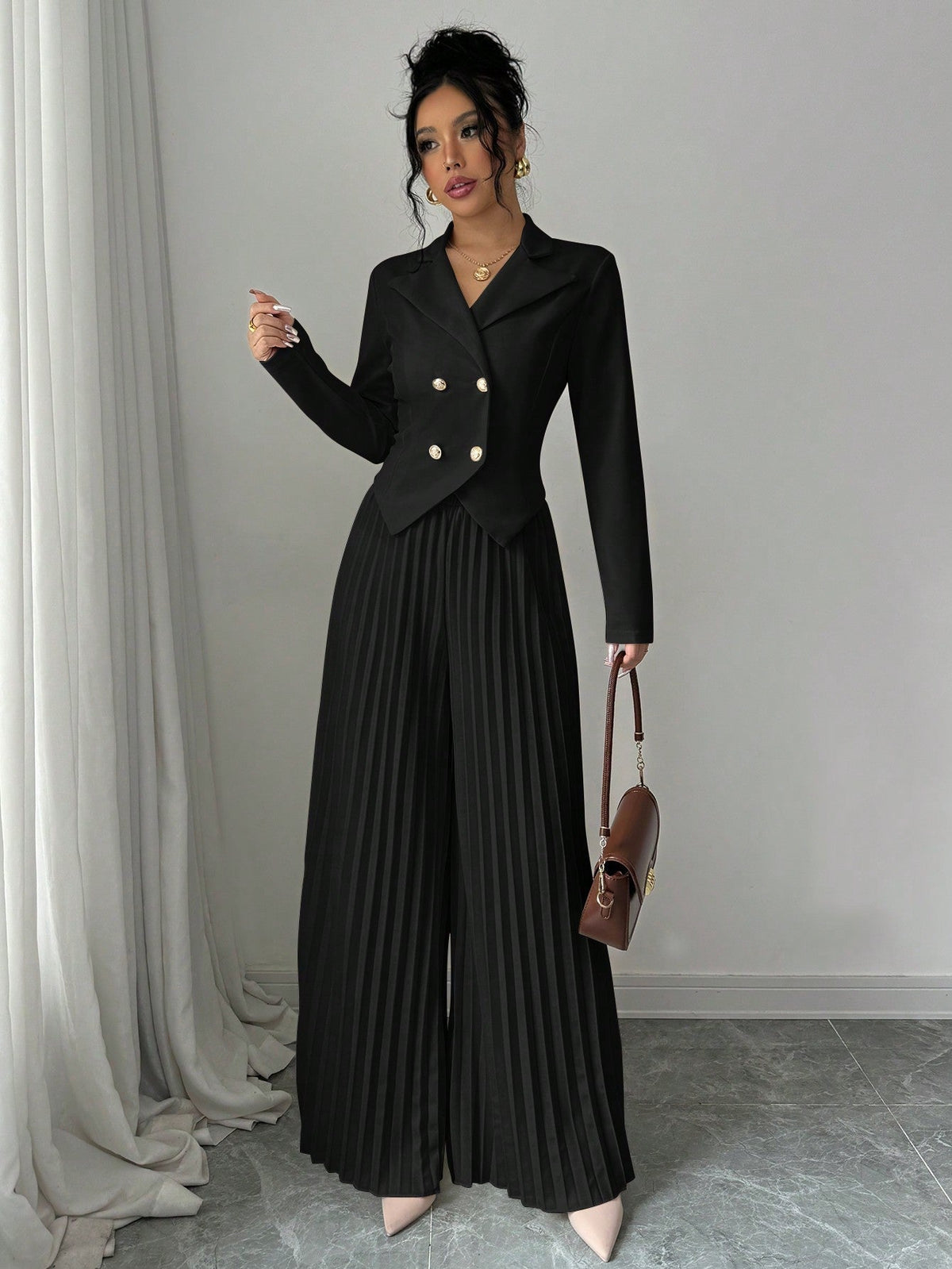 Melanie – Stylish Pleated Double-Breasted Jumpsuit - Image 2