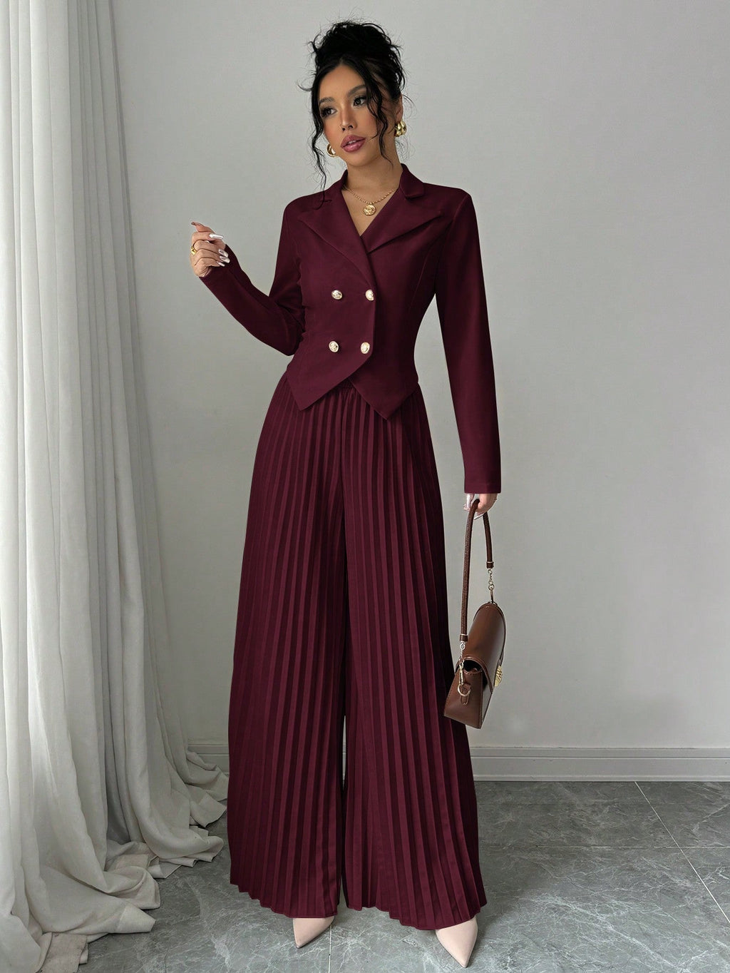 Melanie – Stylish Pleated Double-Breasted Jumpsuit - Image 3
