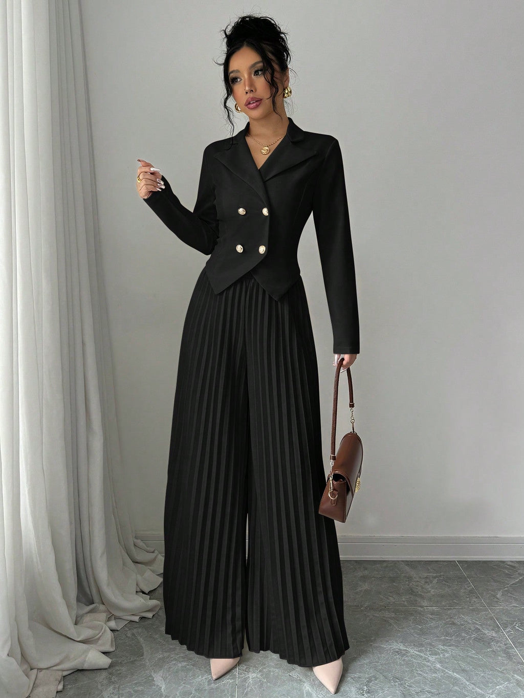 Melanie – Stylish Pleated Double-Breasted Jumpsuit - Image 12