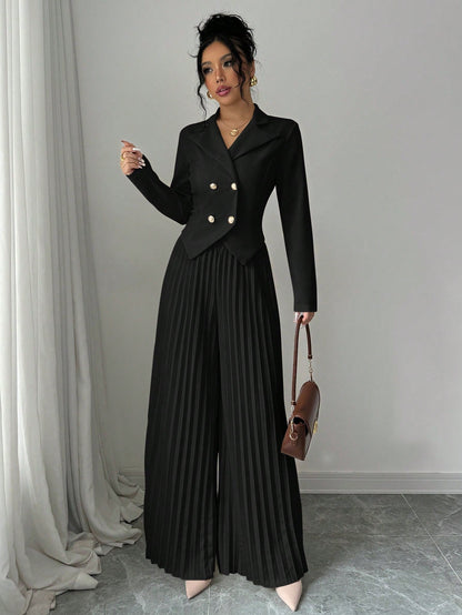 Melanie – Stylish Pleated Double-Breasted Jumpsuit - Image 12