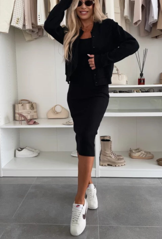 Mila - Komplet damski dzianinowy z sukienką i krótką marynarką