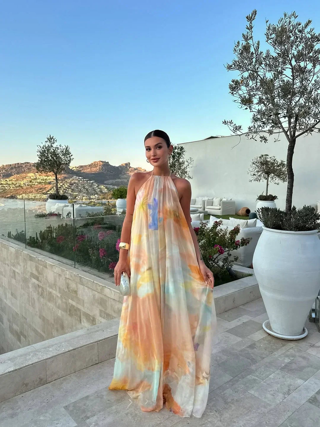 Lena – Long Printed Wedding Guest Dress - Image 1