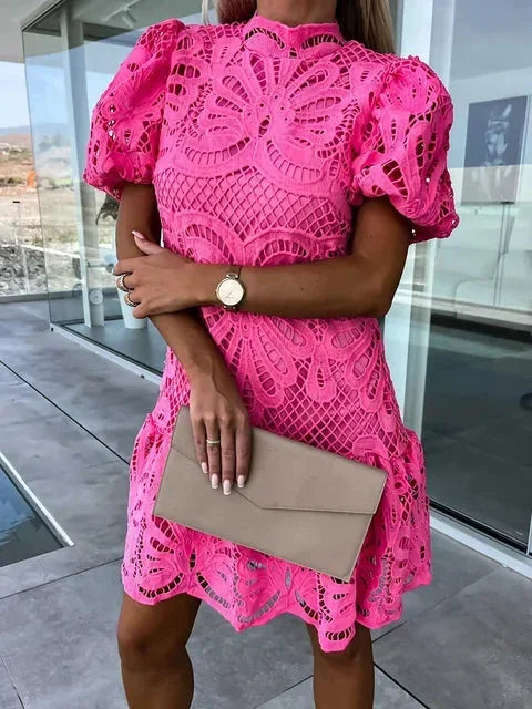Mila – Puff Sleeves Wedding Guest Dress - Image 1