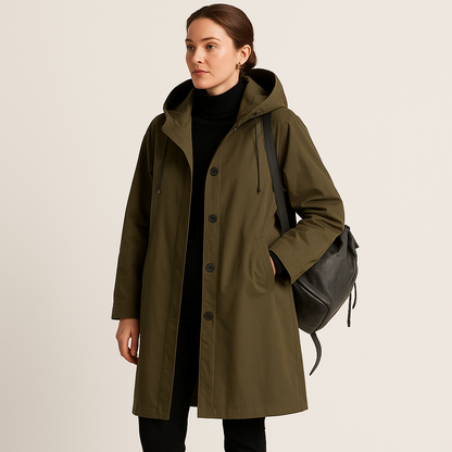 Laura – Długa Kurtka z Kapturem o Prostym Kroju