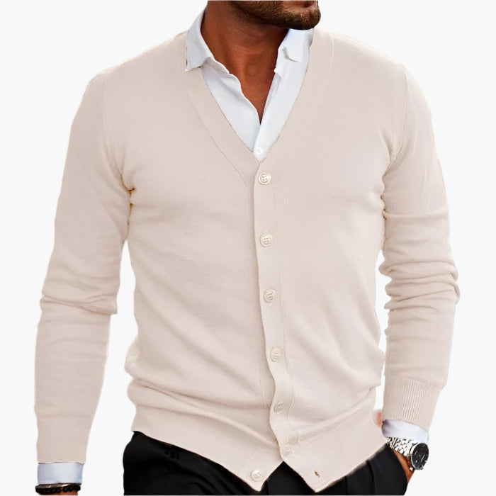 Męski sweter z dekoltem w serek, zapięciem na guziki z przodu i kieszeniami - J&B; - 6 - Livia-Moda