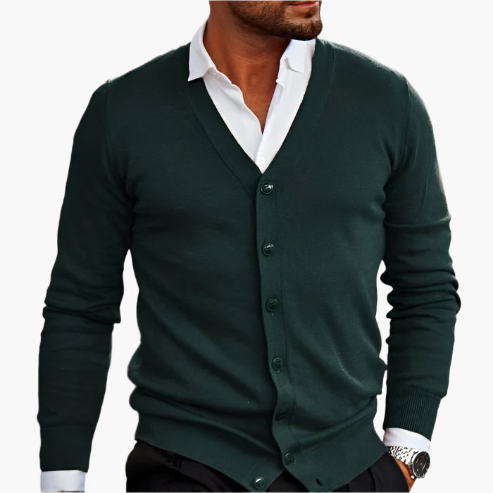Męski sweter z dekoltem w serek, zapięciem na guziki z przodu i kieszeniami - J&B; - 5 - Livia-Moda