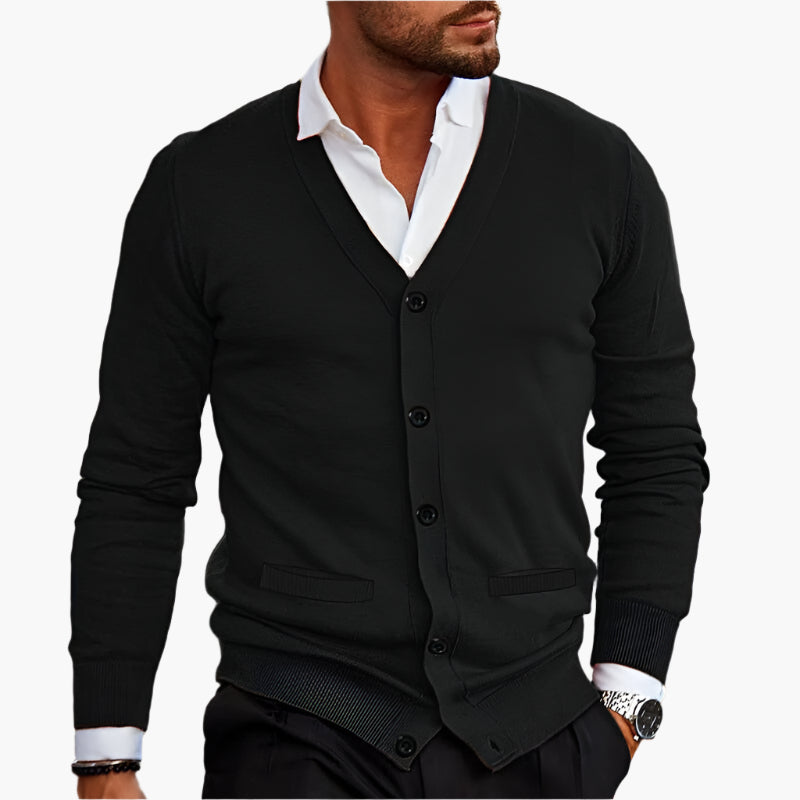 Męski sweter z dekoltem w serek, zapięciem na guziki z przodu i kieszeniami - J&B; - 9 - Livia-Moda