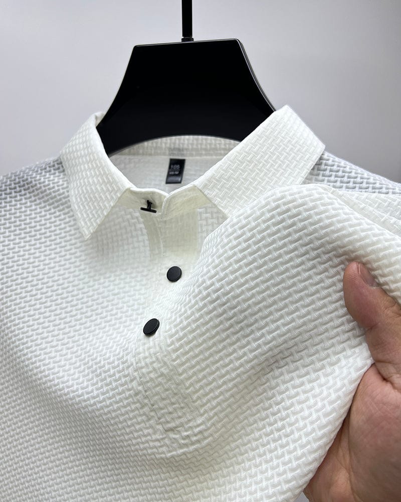 Leon - Męska koszula z fakturą slim fit z kołnierzem