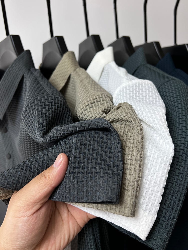 Leon - Męska koszula z fakturą slim fit z kołnierzem