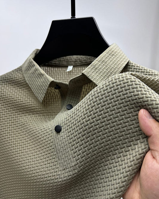 Leon - Męska koszula z fakturą slim fit z kołnierzem
