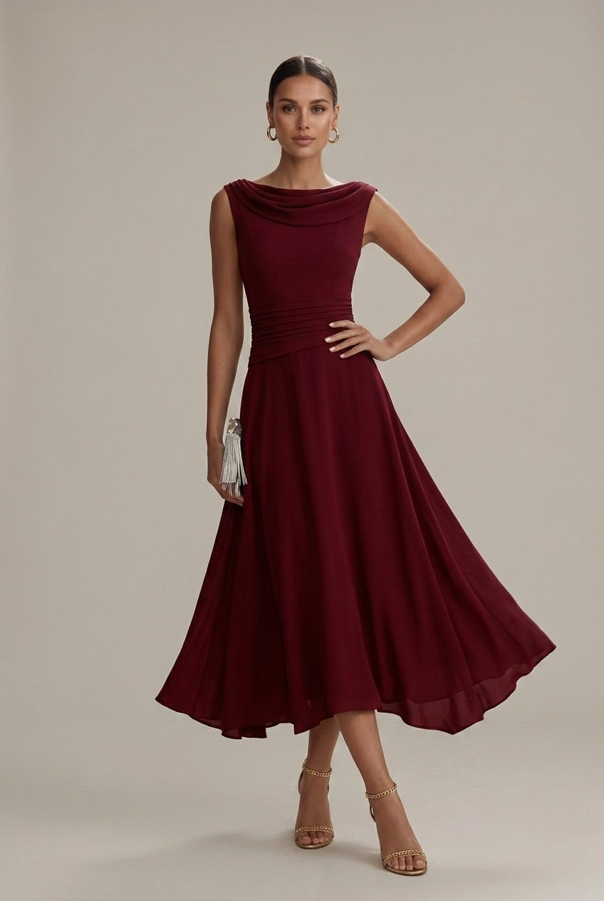 Mila – Sleeveless Draped Pleated Collar Dress - Image 4