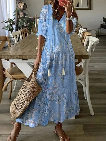 Valeria – Bawełniana Sukienka Boho Maskująca Brzuch