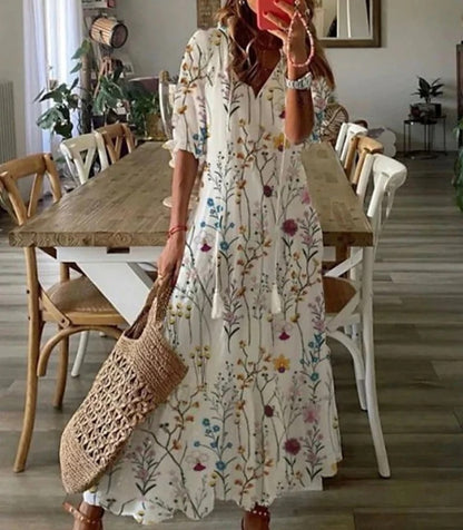 Valeria – Bawełniana Sukienka Boho Maskująca Brzuch